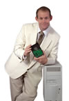 Man leaning on computer